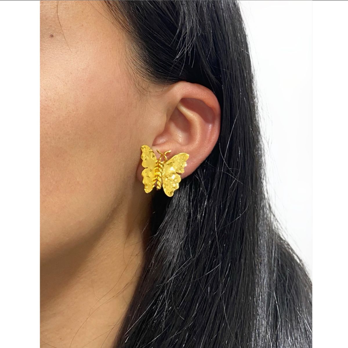 MERAKI - Aretes Mujer mariposa trenza Bañados en oro 24kt - Aretes pequeños - Topos mujer