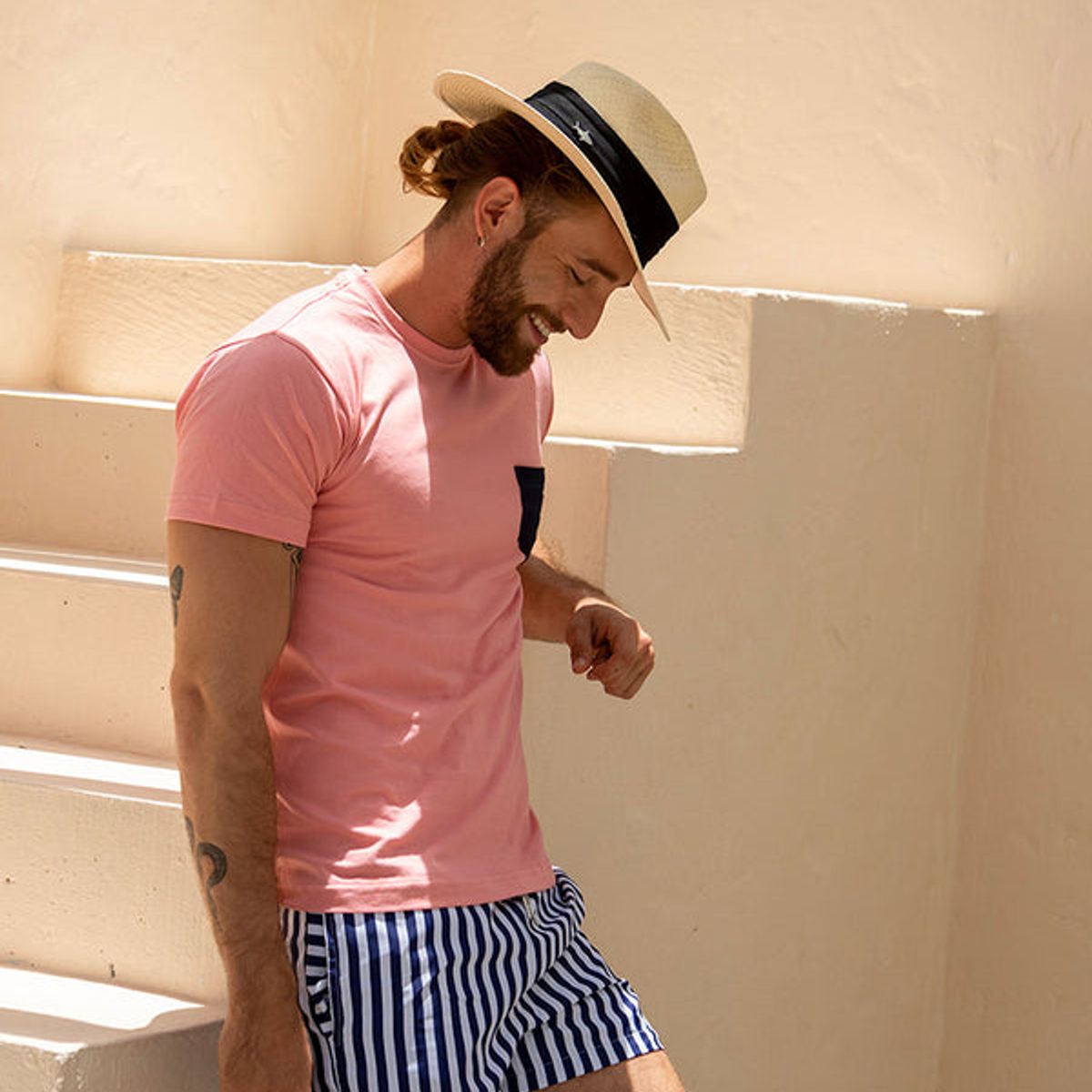 SALVADOR BEACHWEAR - SOMBRERO CLARO CINTA ANCHA AZUL