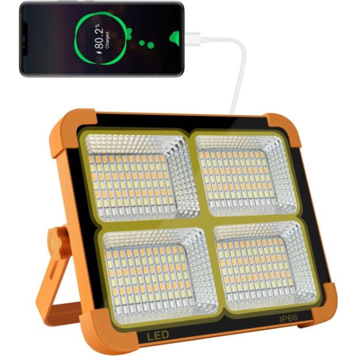 GENERICO - Lámpara Solar LED 200W IP66 Reflector Portátil Recargable Power Bank USB