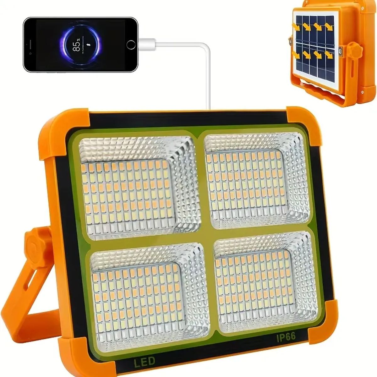 GENERICO - Lámpara Solar LED 200W IP66 Reflector Portátil Recargable Power Bank USB