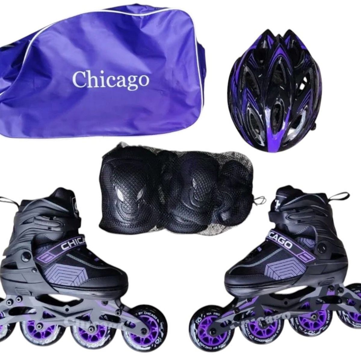 SPORT - Patines semiprofesionales ajustable 37-38-39-40 chicago Adulto + kit + bolso