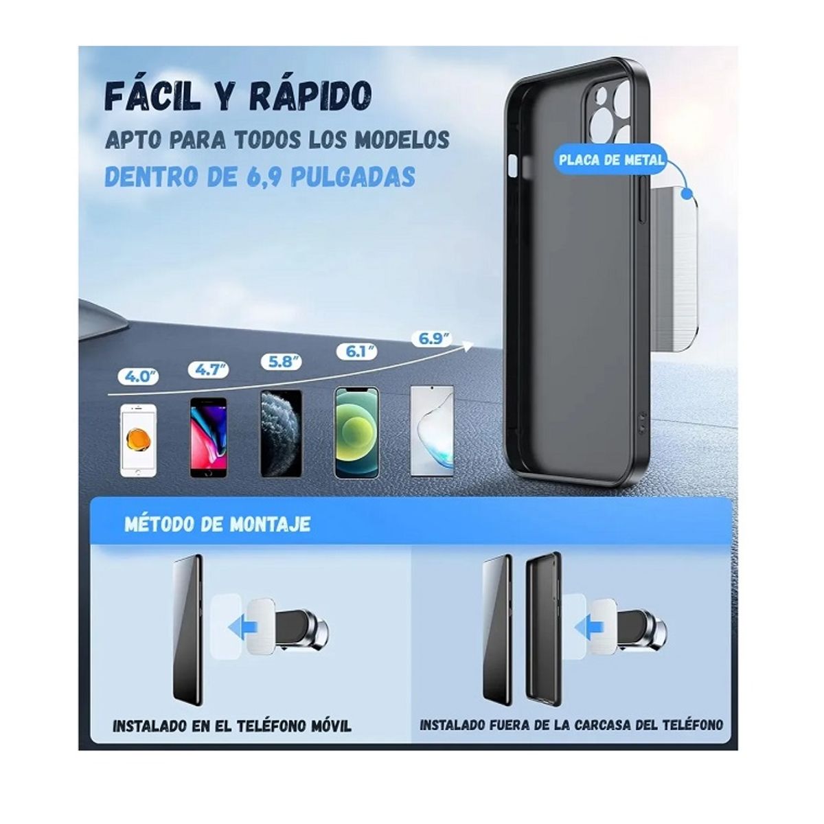 GENERICO - Holder Soporte Celular Magnético Metal Auto Tablero Seguro