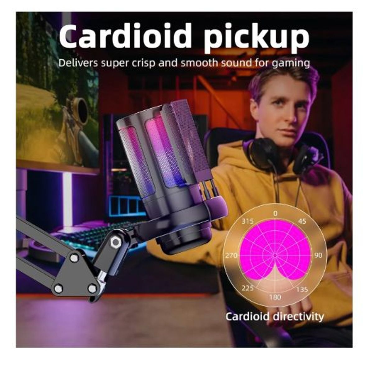AMERICAN GENERICS - Microfono Usb Condensador Para Juegos Con Rgb Y Silenciamiento T10