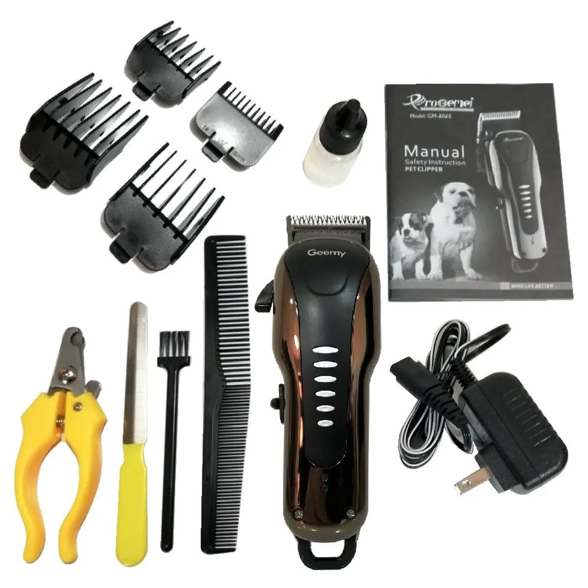 GEMEI GEEMY - Máquina Peluquera para Perros Recargable Geemy GM-6063 Kit de Corte con Accesorios