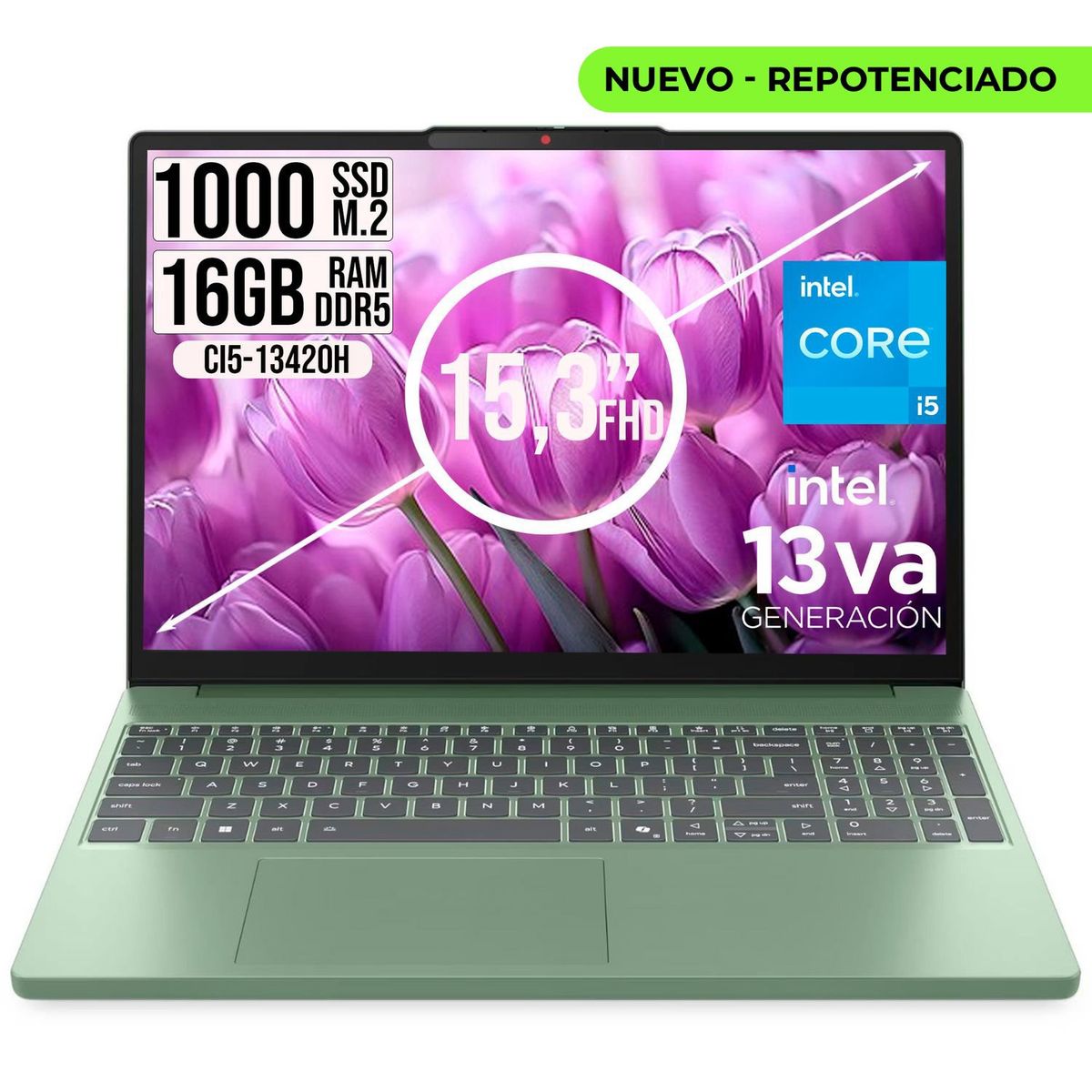 Lenovo - Portatil Lenovo IdeaPad Slim 3 intel Core I5-13420H Ssd 1TB Ram 16GB 15.3" WUXGA Verde