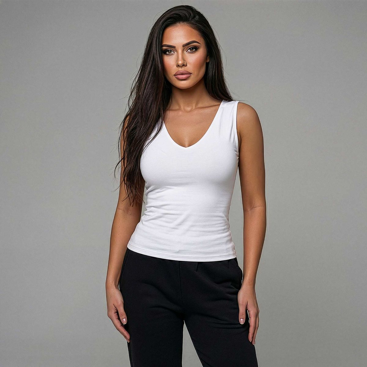 SYK - Blusa Cuello v Para Mujer Unicolor Licrado