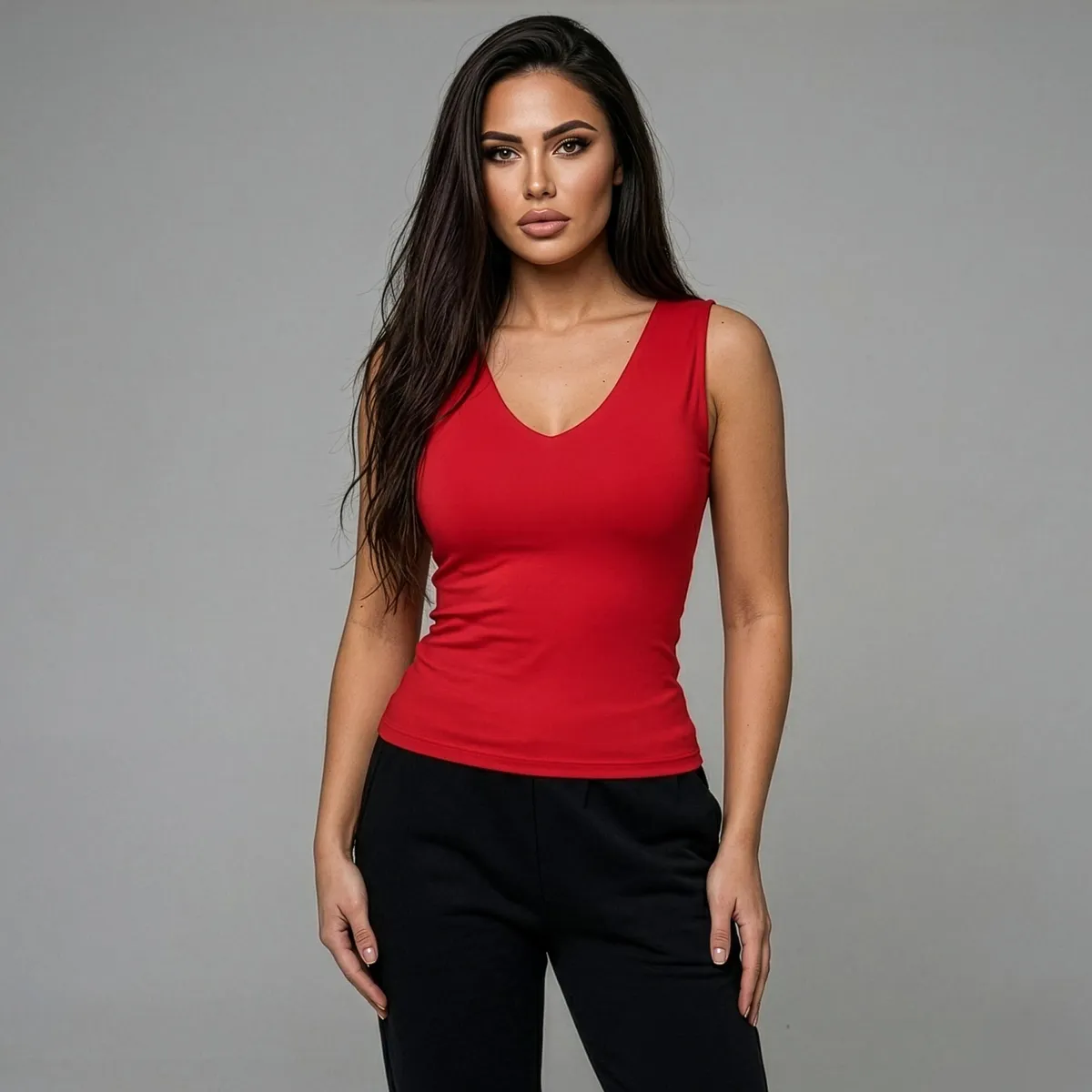 SYK - Blusa Cuello v Para Mujer Unicolor Licrado