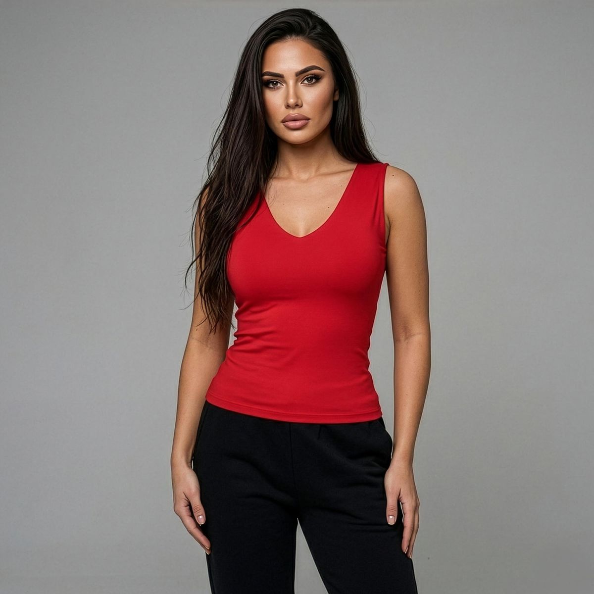 SYK - Blusa Cuello v Para Mujer Unicolor Licrado