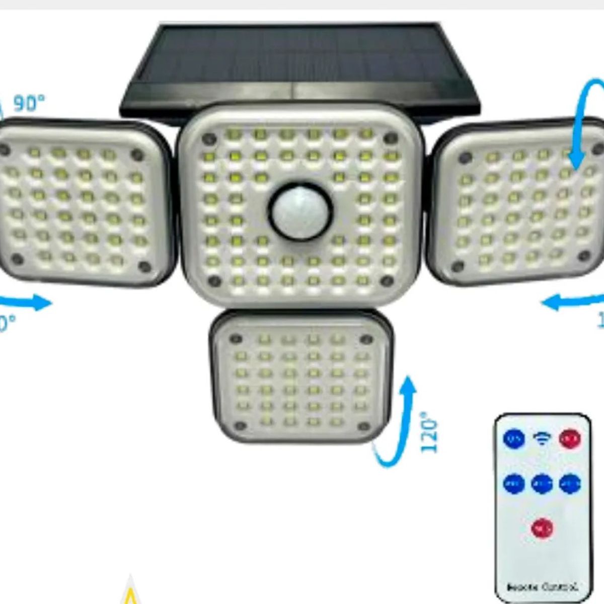 GENERICO - Lámpara Solar LED Con Sensor Movimiento Control Remoto 4 Cabezales IP65 Exterior
