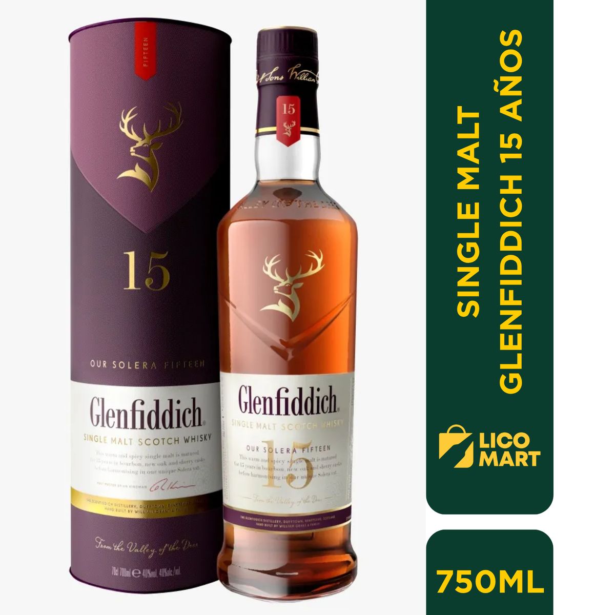 GLENFIDDICH - WHISKY SINGLE MALT GLENFIDDICH 15 AÑOS 750 ML