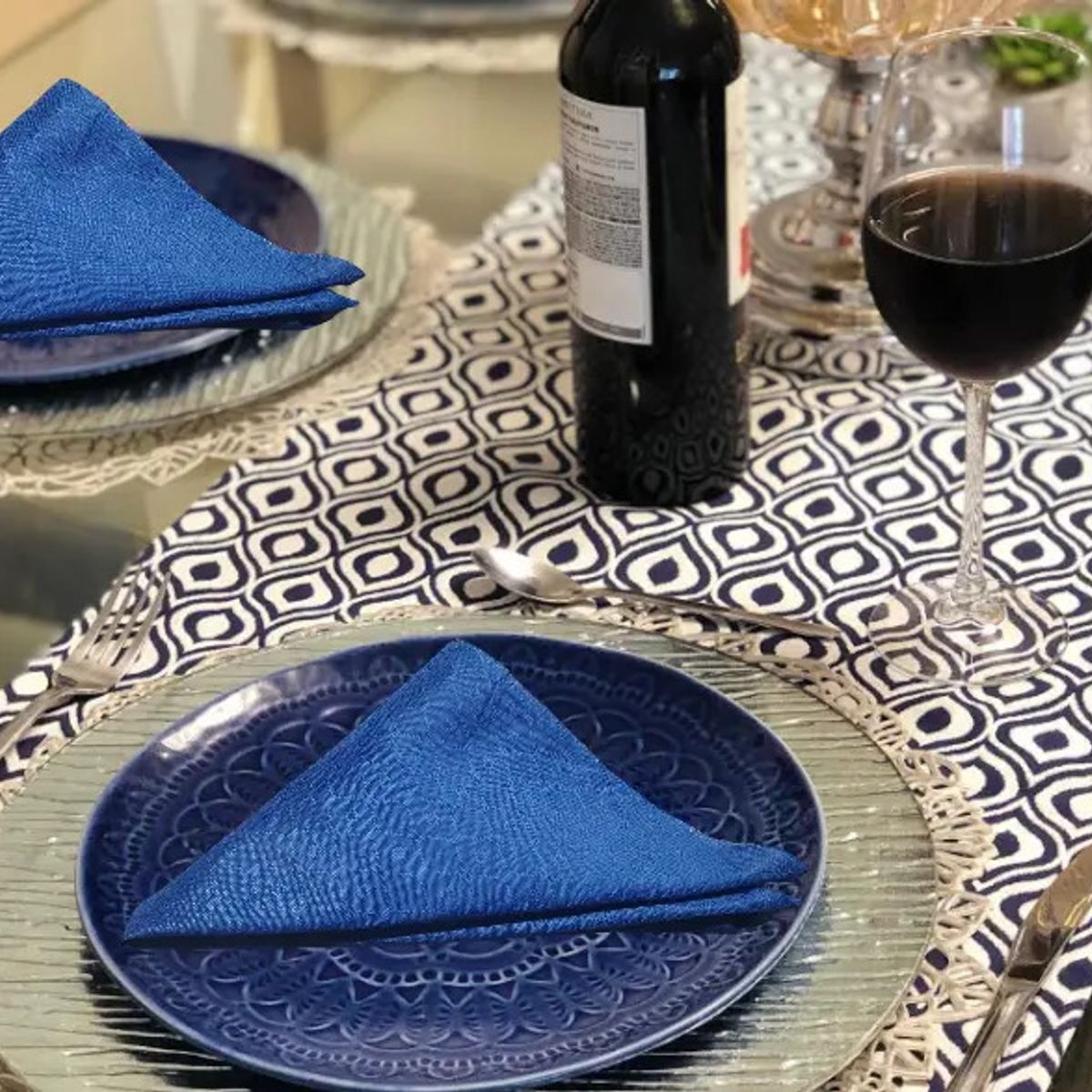 GENERICO - Servilletas De Tela Jacquard Elegante Team Bear 30x30 Cm Azul Liso