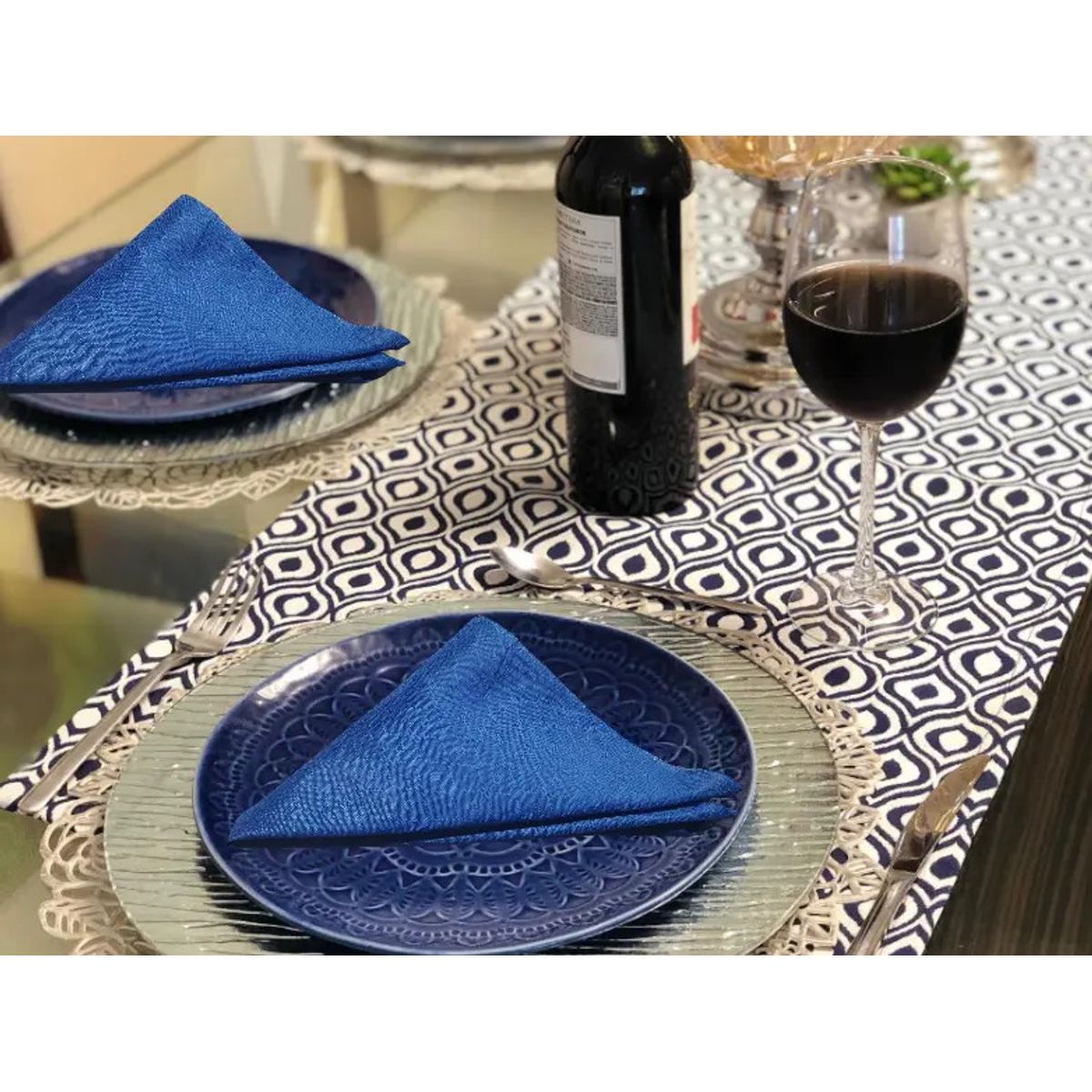 GENERICO - Servilletas De Tela Jacquard Elegante Team Bear 30x30 Cm Azul Liso
