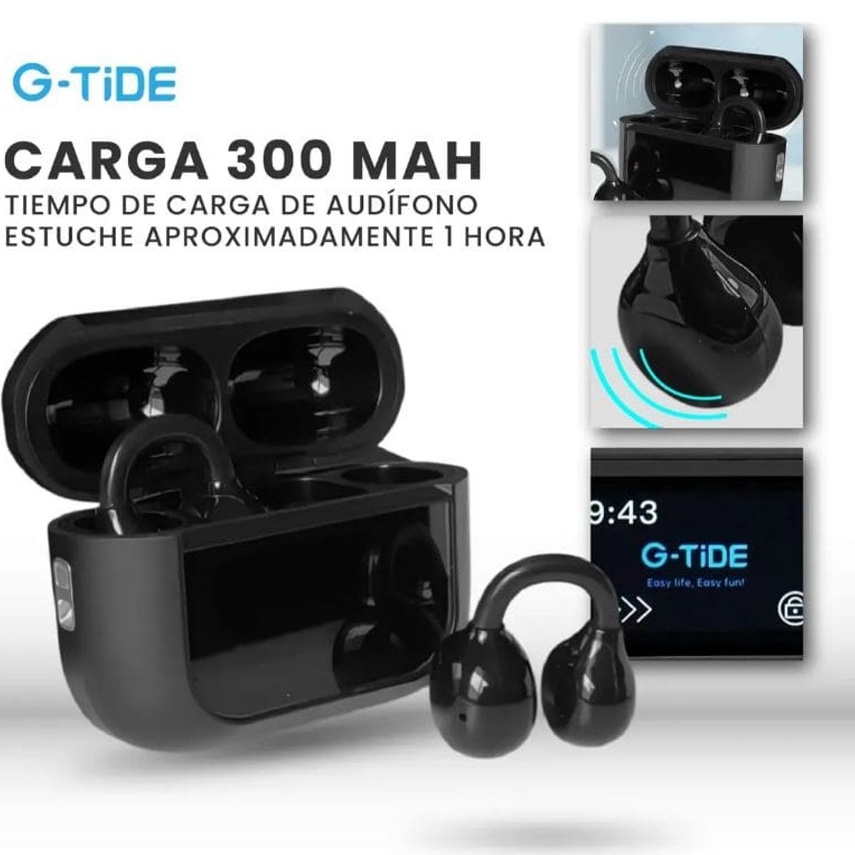 INNOVA - Audífonos G-tide Clip-on Tws Sonido Espacial E Inalámbrico Con Estuche Smart Display