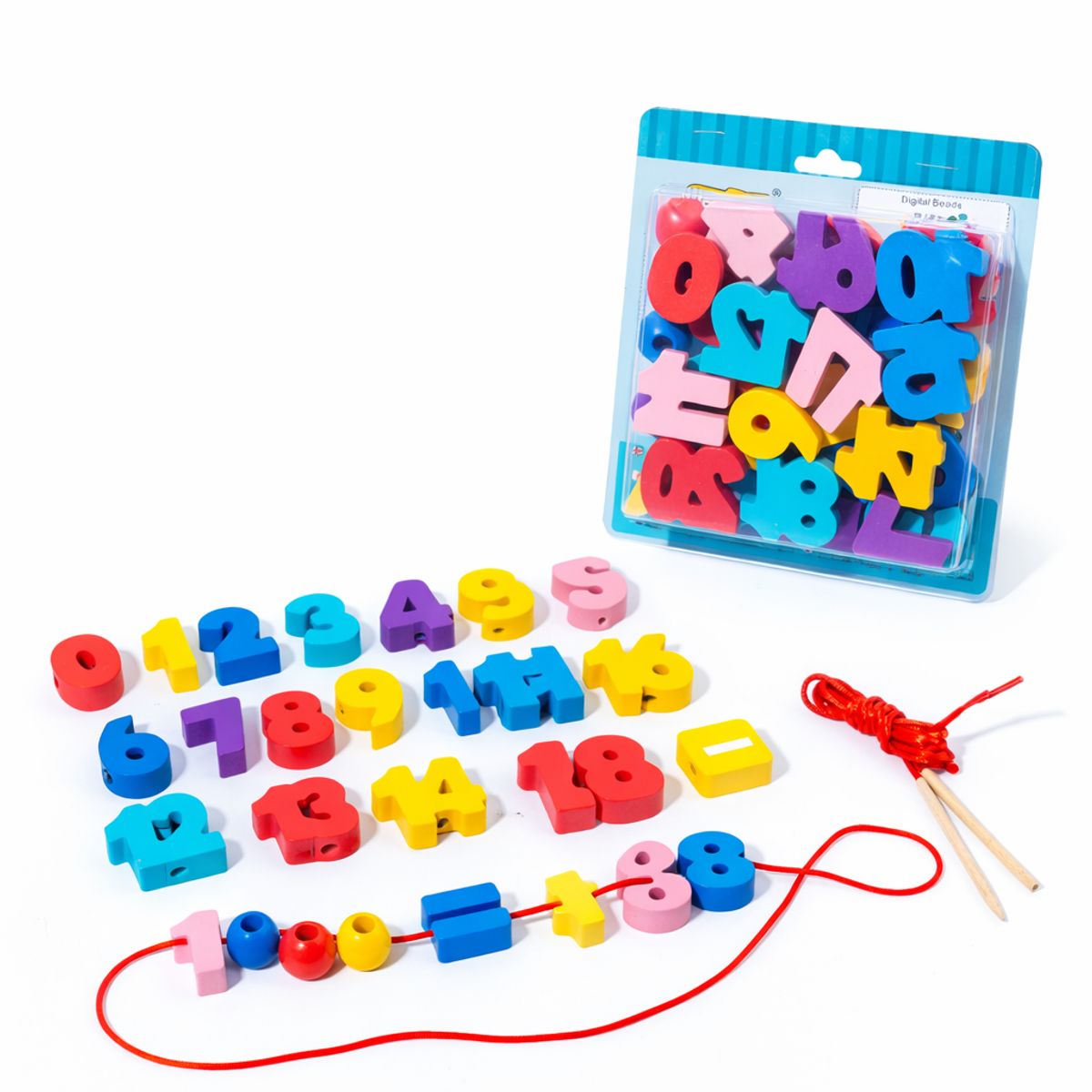 GENERICO - Juego Didáctico Ensartar Enhebrar Letras y Números de Madera