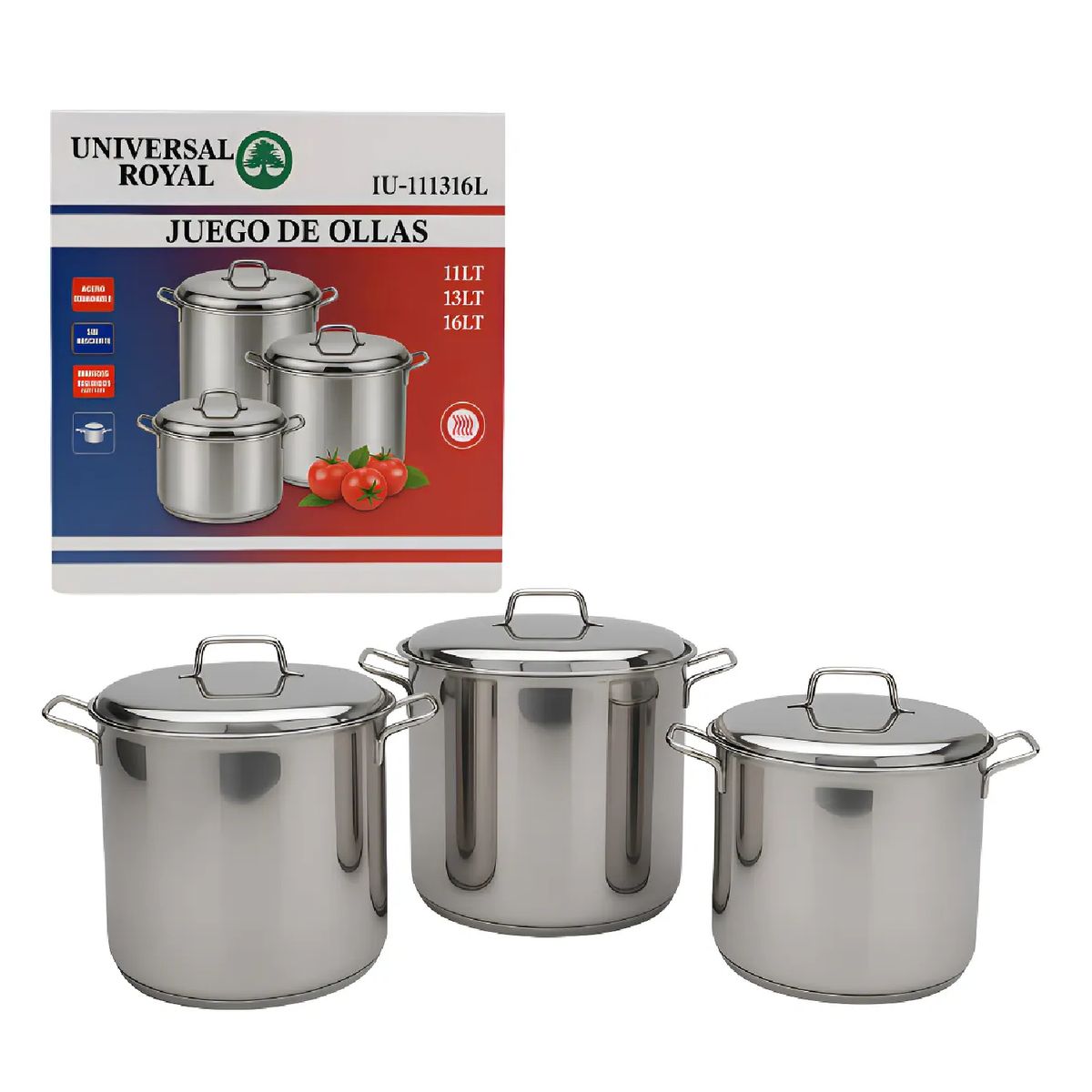 UNIVERSAL ROYAL - Juego De Ollas Soperas Bteria Grandes Acero 6pcs Universal R