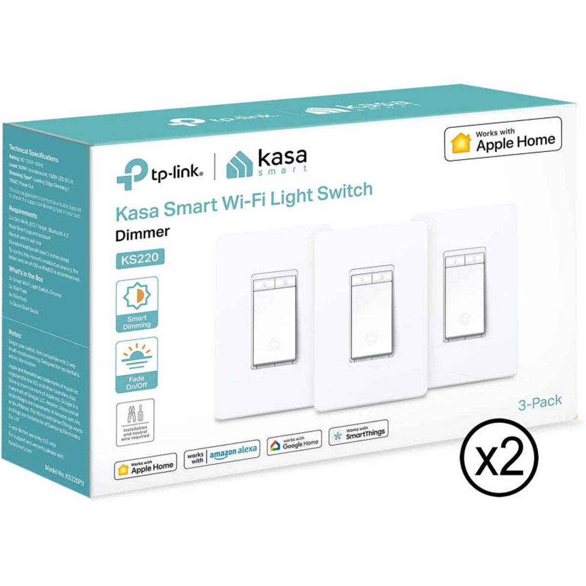 TP LINK - TP-Link KS220 Kasa Interruptor Regulador Wi-Fi 6-Pack 2.4 GHz Compatible Alexa Google Home