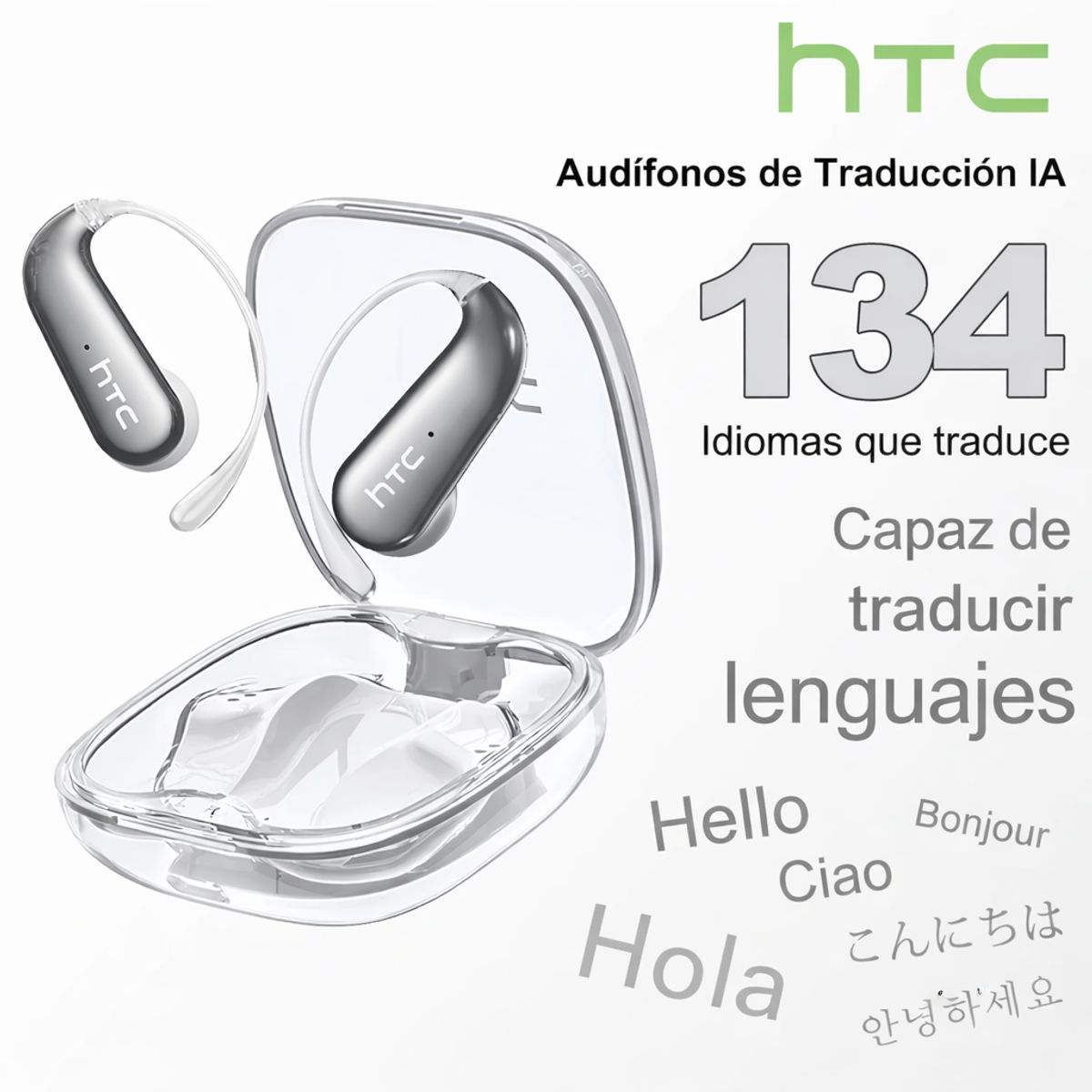 HTC - Audifonos Gancho Deportivos Bluetooth Traductor 134 Idiomas Inalambricos Cancelacion Ruido