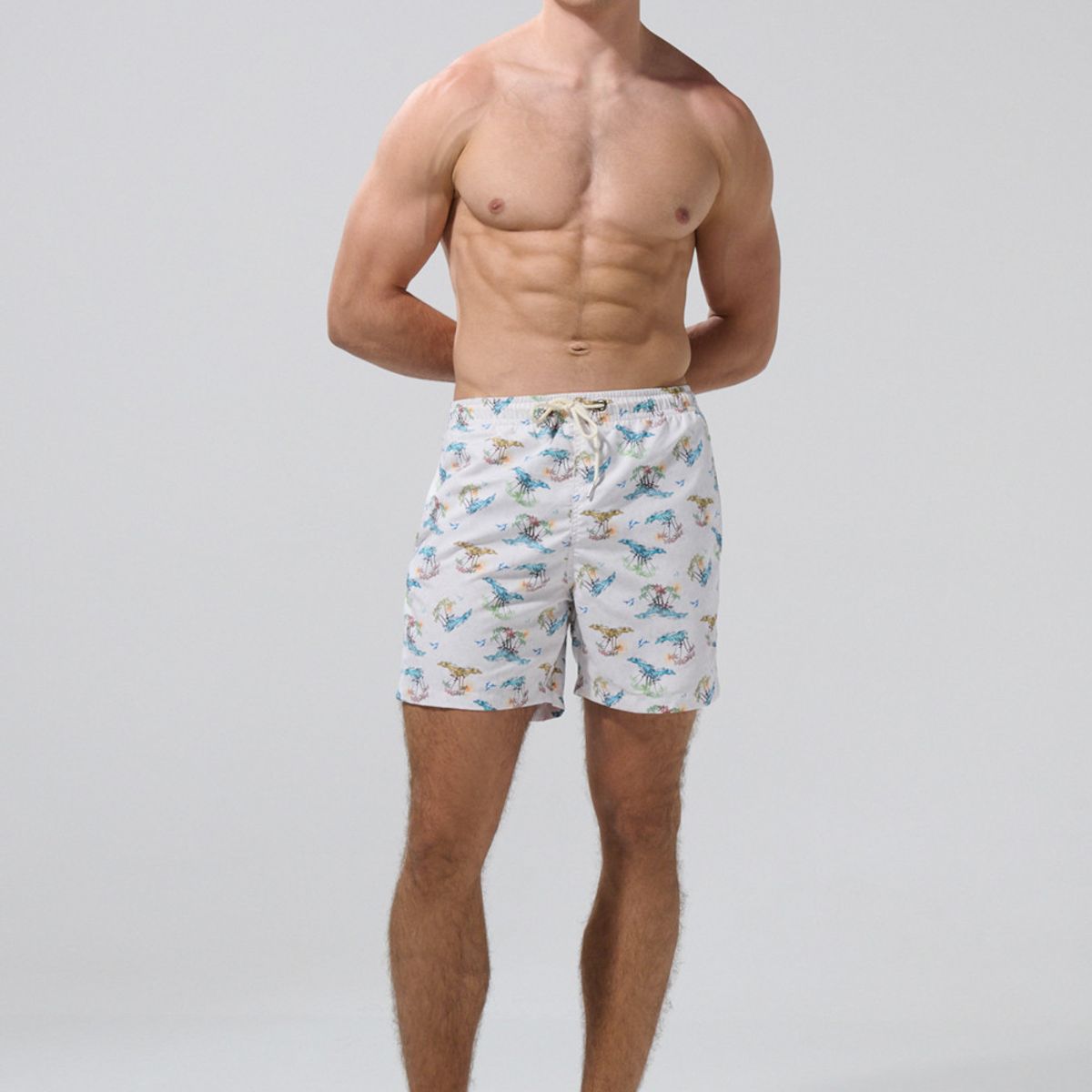 KOAJ - KOAJ Bermuda crema clara playera con diseños de palmeras Hombre