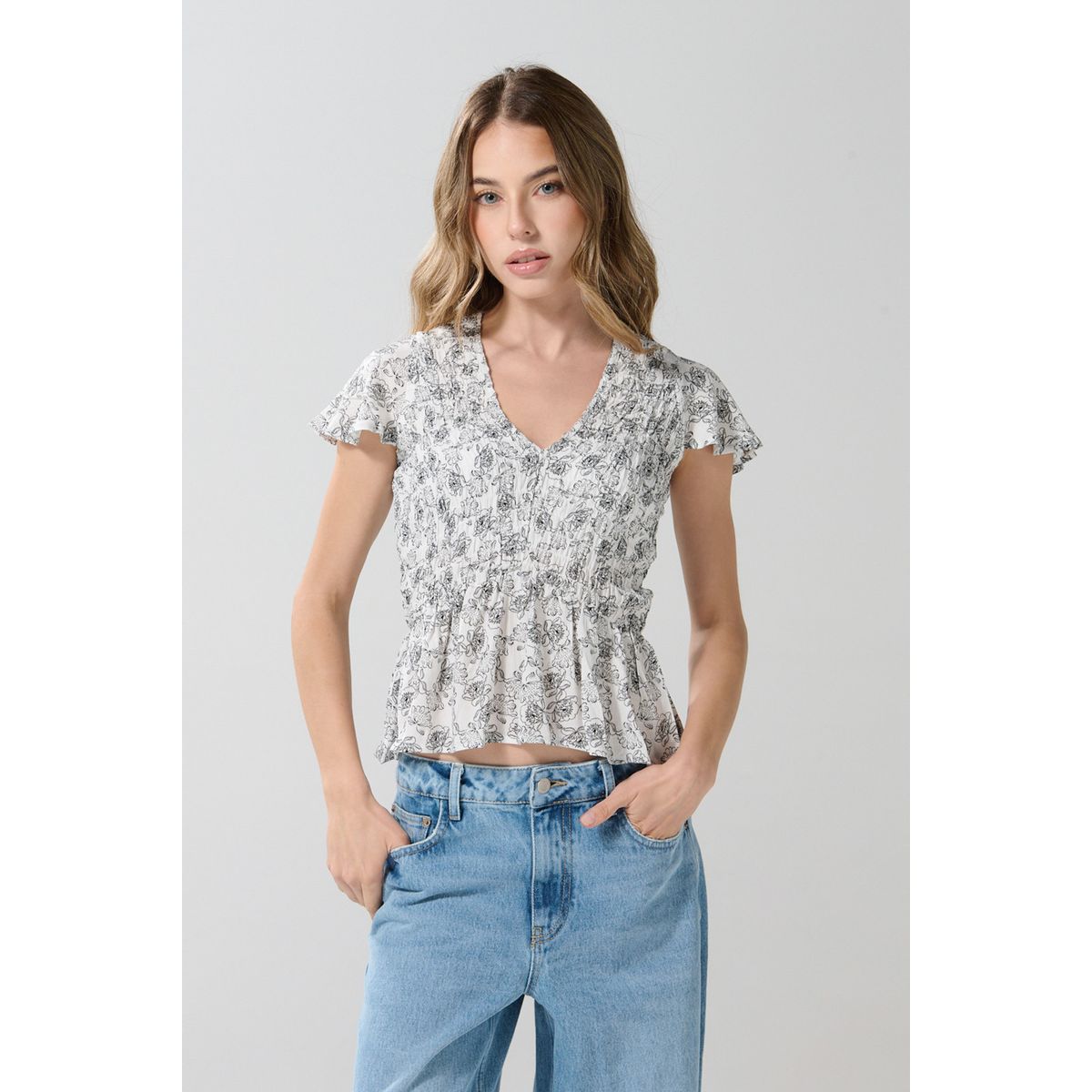 KOAJ - KOAJ BLUSA ESTAMPADA/RAYON ENCAUCHADA, MANGA CORTA Mujer