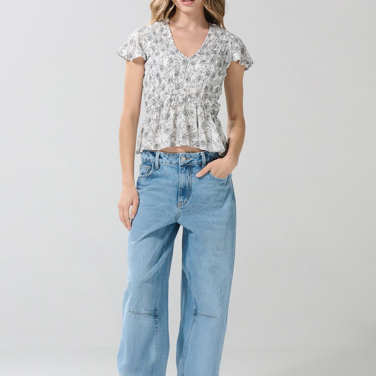KOAJ - KOAJ BLUSA ESTAMPADA/RAYON ENCAUCHADA, MANGA CORTA Mujer