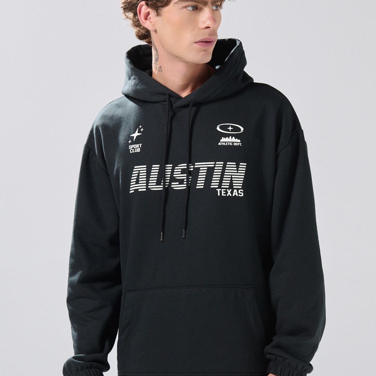 KOAJ - KOAJ Buzo oversize negro perchado con capota y arte college Hombre