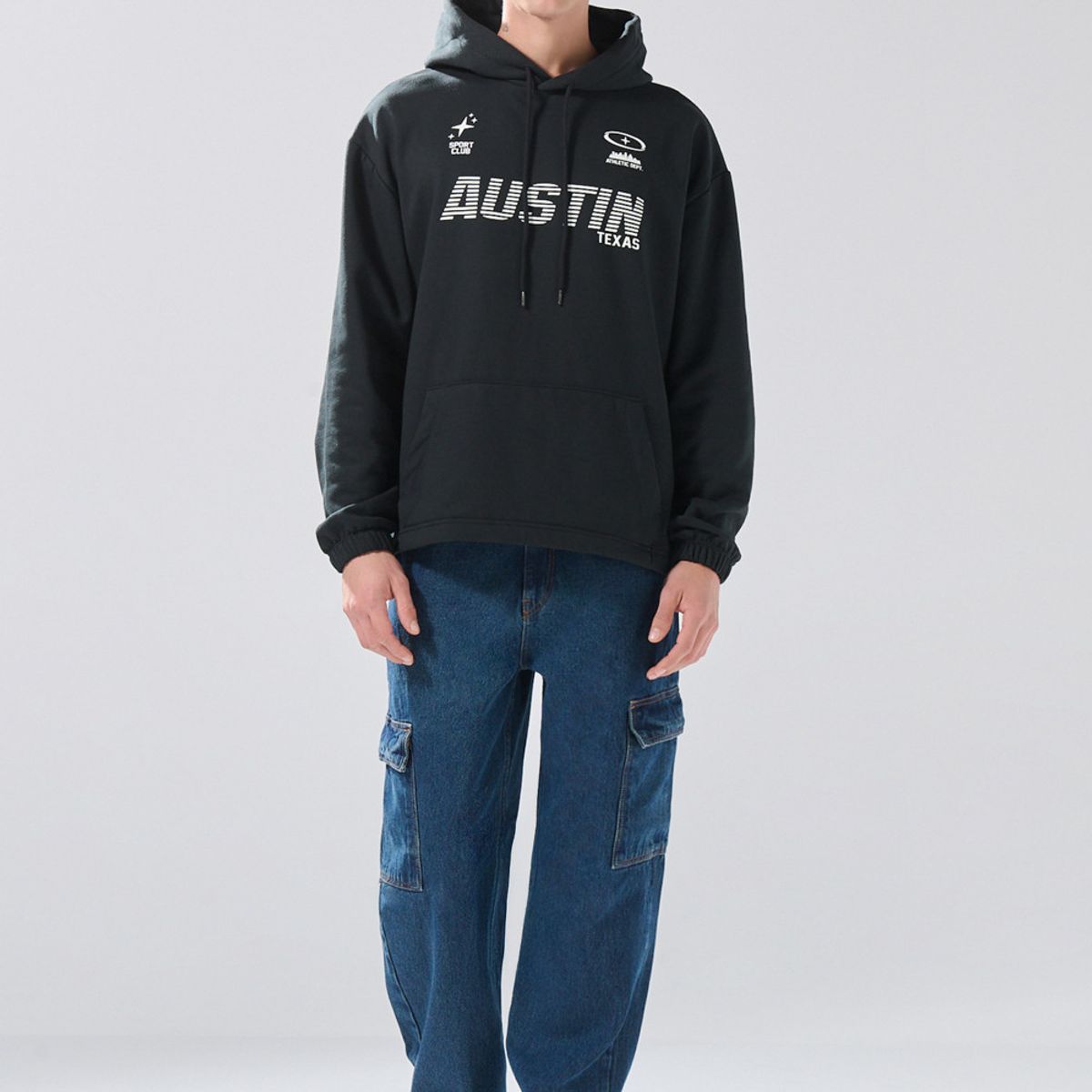 KOAJ - KOAJ Buzo oversize negro perchado con capota y arte college Hombre