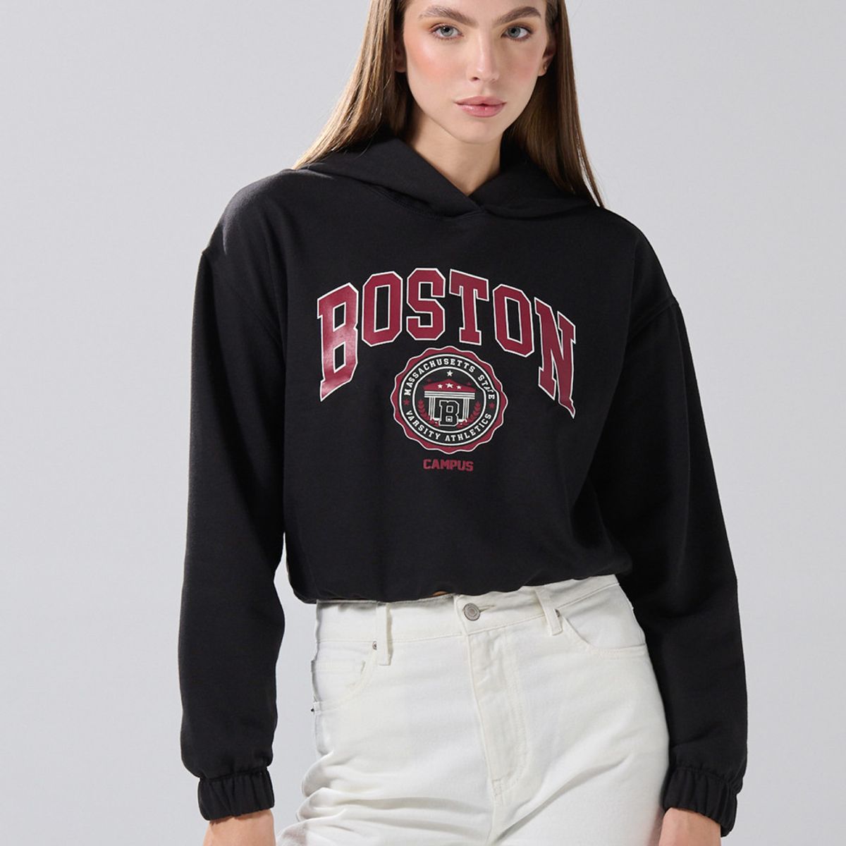 KOAJ - KOAJ Buzo perchado con capota negro y diseño college Mujer