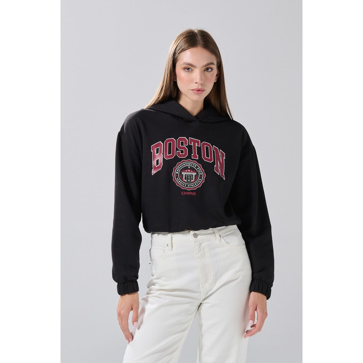 KOAJ - KOAJ Buzo perchado con capota negro y diseño college Mujer