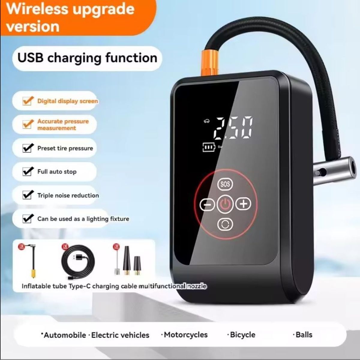 GENERICO - Mini Compresor Eléctrico Recargable con Pantalla Digital Inteligente
