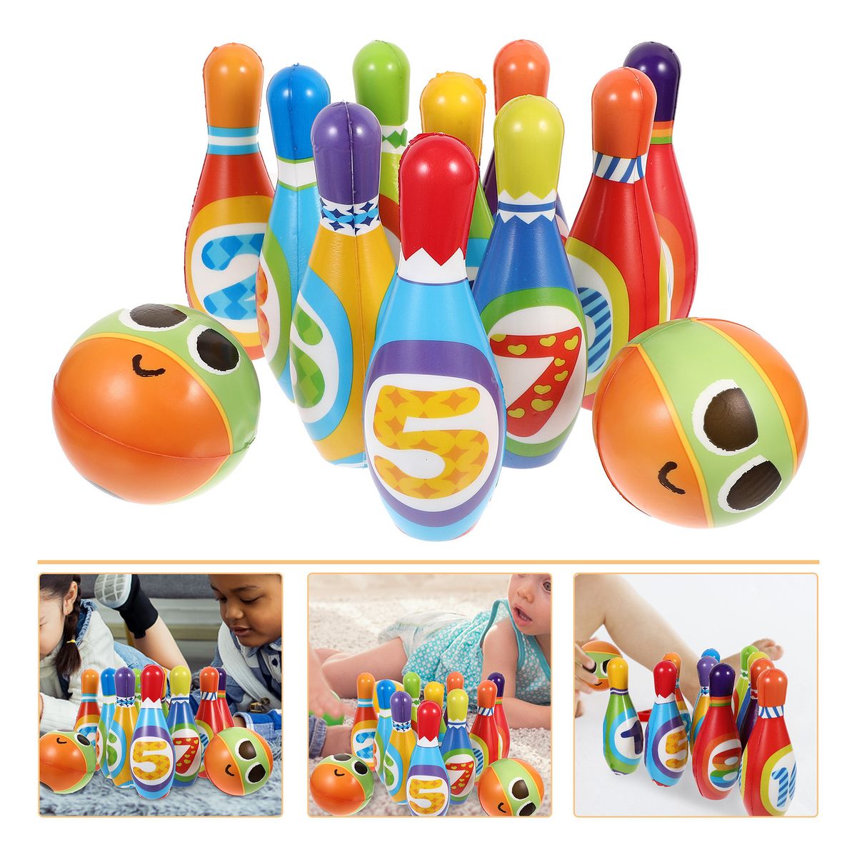 GENERICO - Juego de bolos de 6 bolos blandos con motivo animal y números