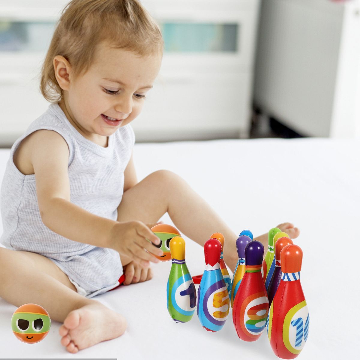 GENERICO - Juego de bolos de 6 bolos blandos con motivo animal y números