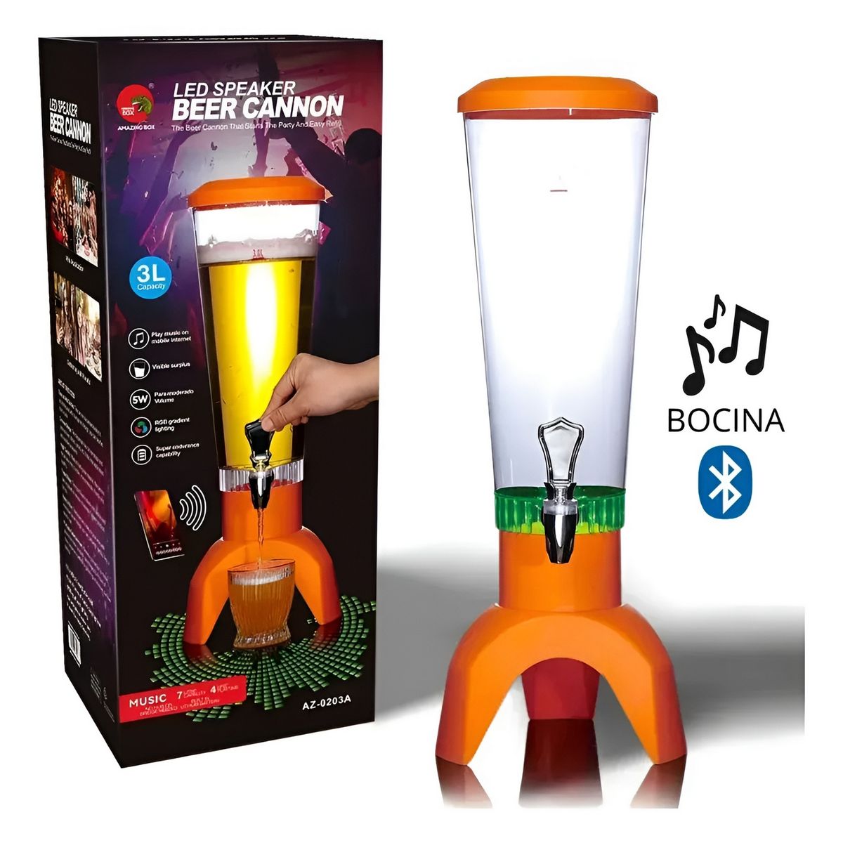 GENERICO - Dispensador Cerveza 3l Con Bocina Bluetooth Y Luz Led Fiesta