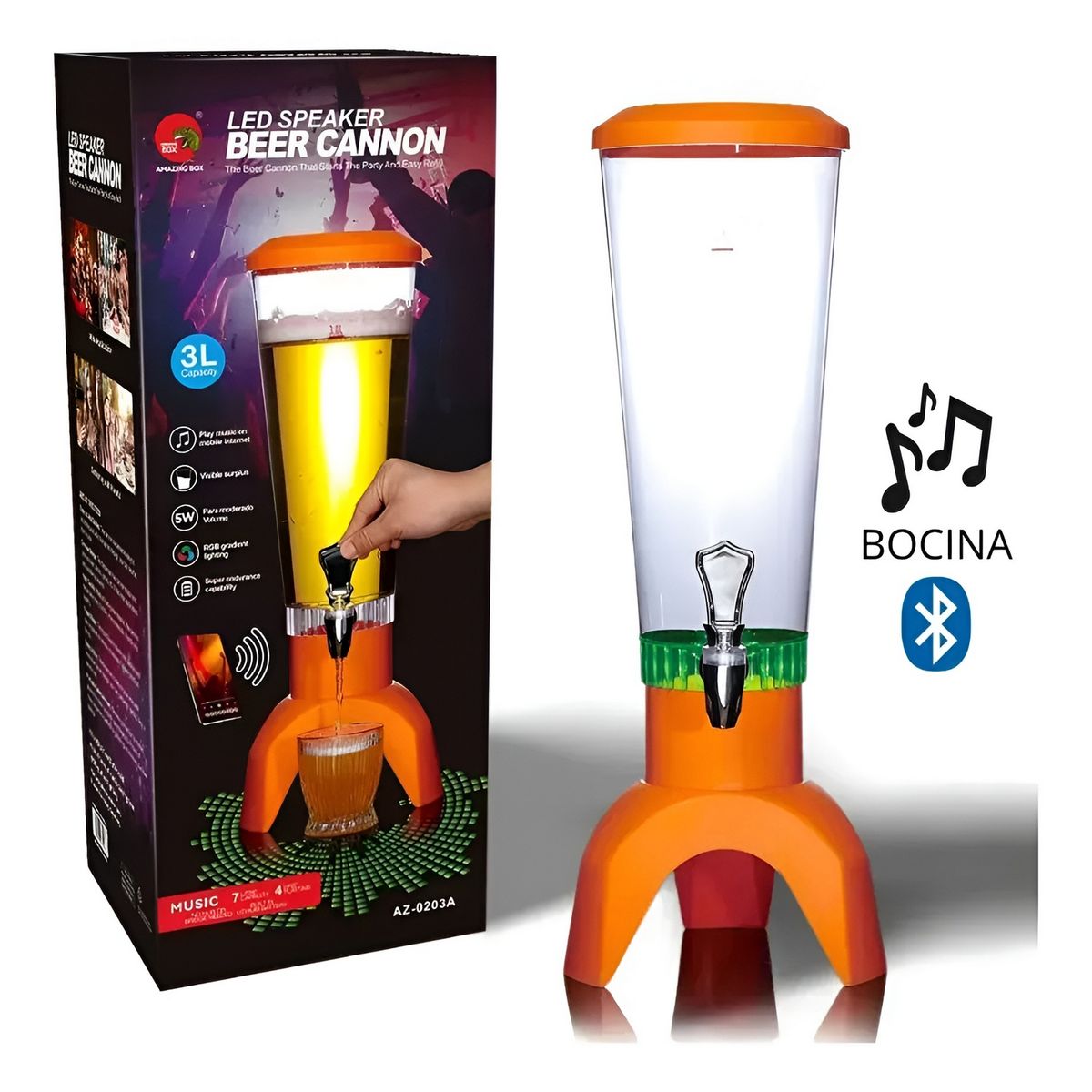 GENERICO - Dispensador Cerveza 3l Con Bocina Bluetooth Y Luz Led Fiesta