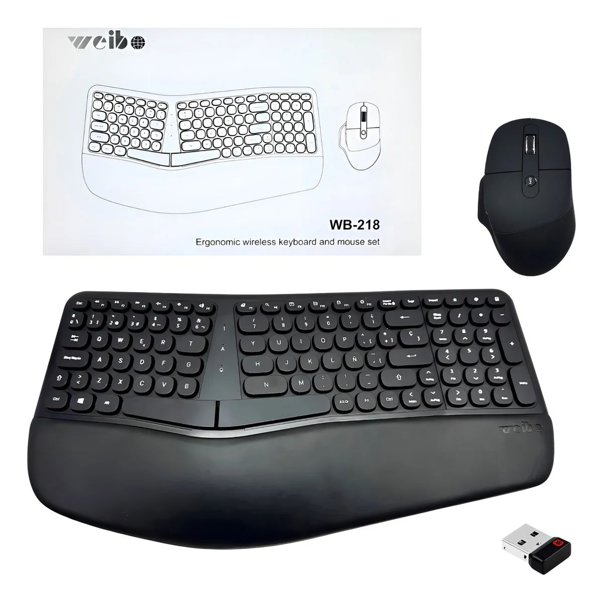 WEIBO - Combo Teclado Mouse Inalambrico Ergonomico Receptor Usb Weibo