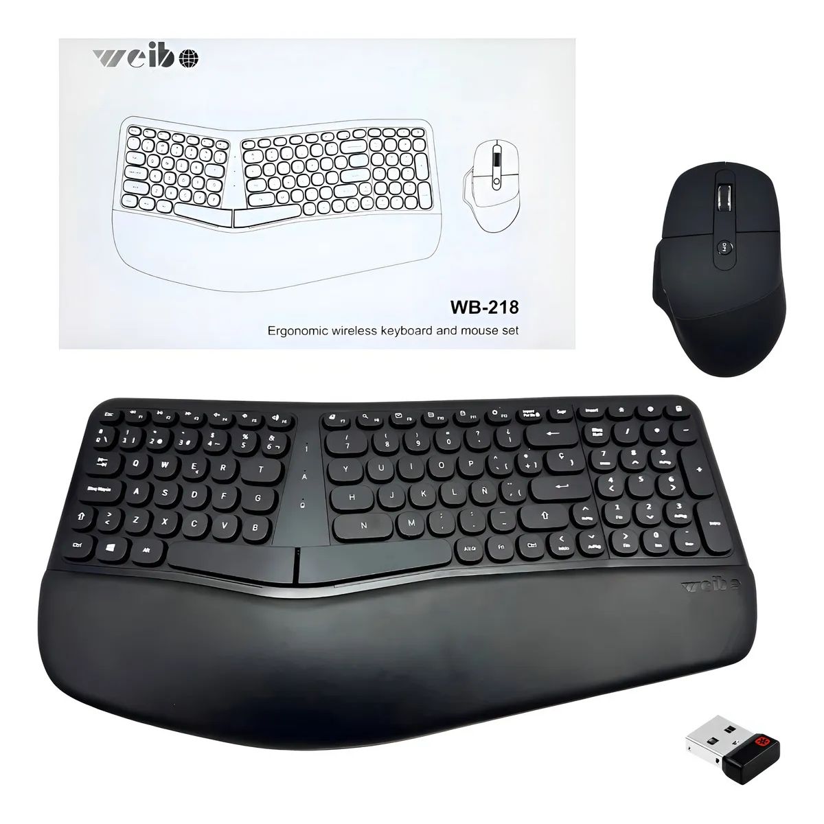 WEIBO - Combo Teclado Mouse Inalambrico Ergonomico Receptor Usb Weibo