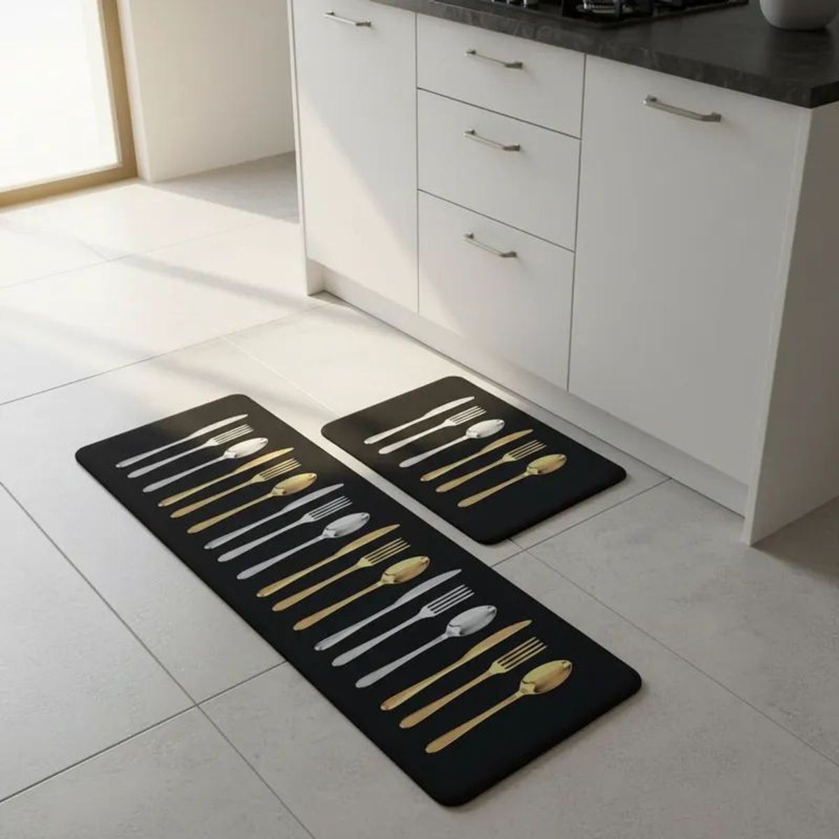 GENERICO - Tapetes Cocina Absorbentes Antideslizantes Set X 2 Lavable Negro