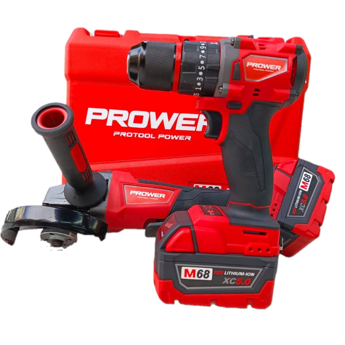 GENERICO - COMBO TALADRO PERCUTOR Y PULIDORA PROTOOL PROWER TAPU68R 68V ROJO