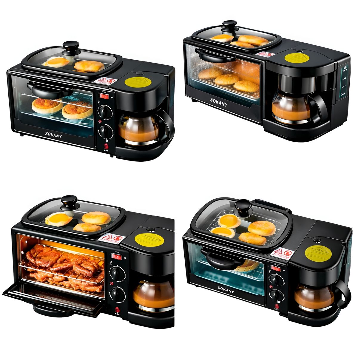 GENERICO - Estación Desayuno 3 En 1 Cafetera Horno Plancha Multifunción