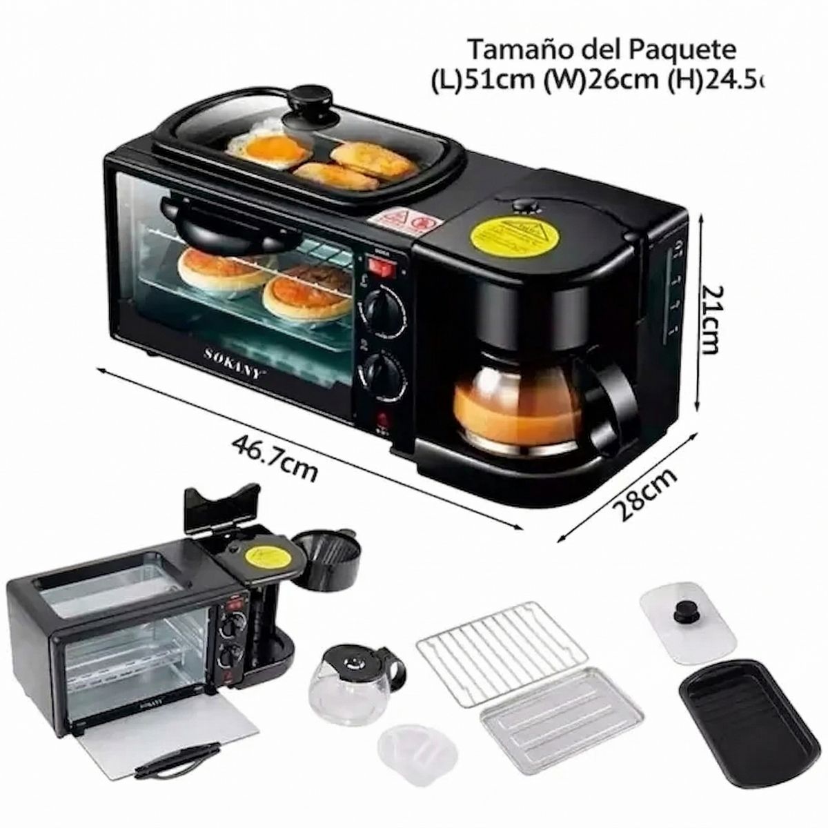 GENERICO - Estación Desayuno 3 En 1 Cafetera Horno Plancha Multifunción