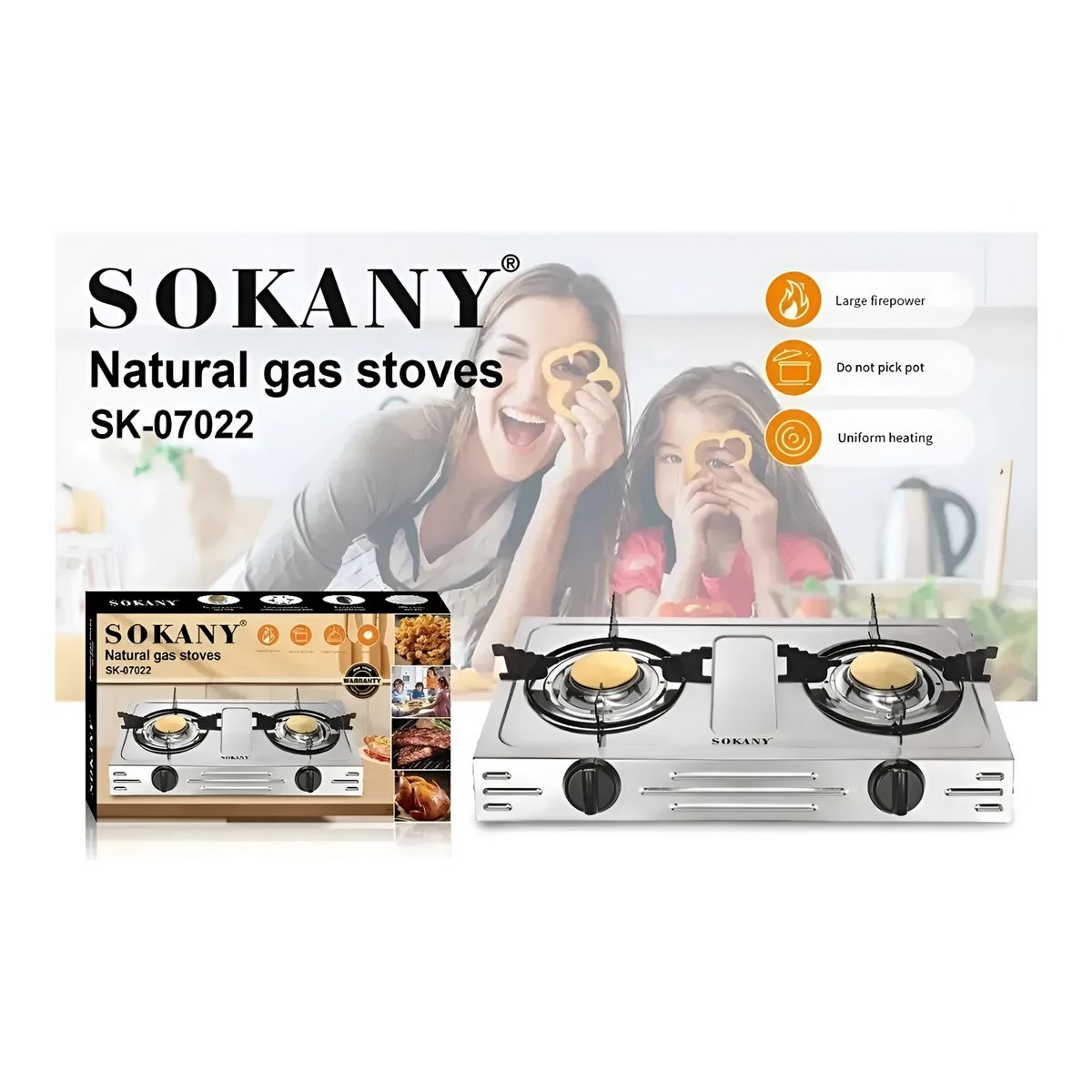 GENERICO - Estufa A Gas 2 Puestos Acero Inoxidable Portátil Fogón Mesa