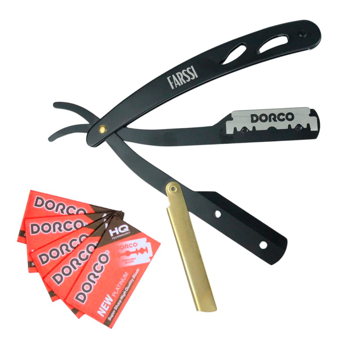 FARSSI LA BARBA - Barbera Navaja De Afeitar Metálica Dorada Negro Mate 10 Cuchillas