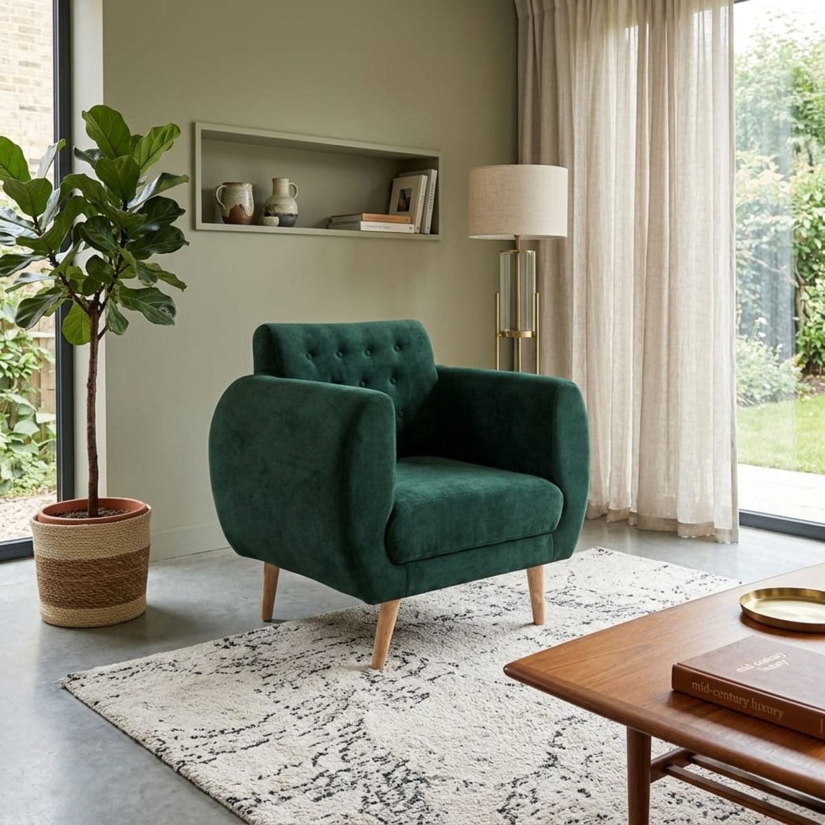 ACQUA MUEBLERIA - Poltrona Amazonas en Tela Verde + Patas en Madera Pino  82x77x72cm