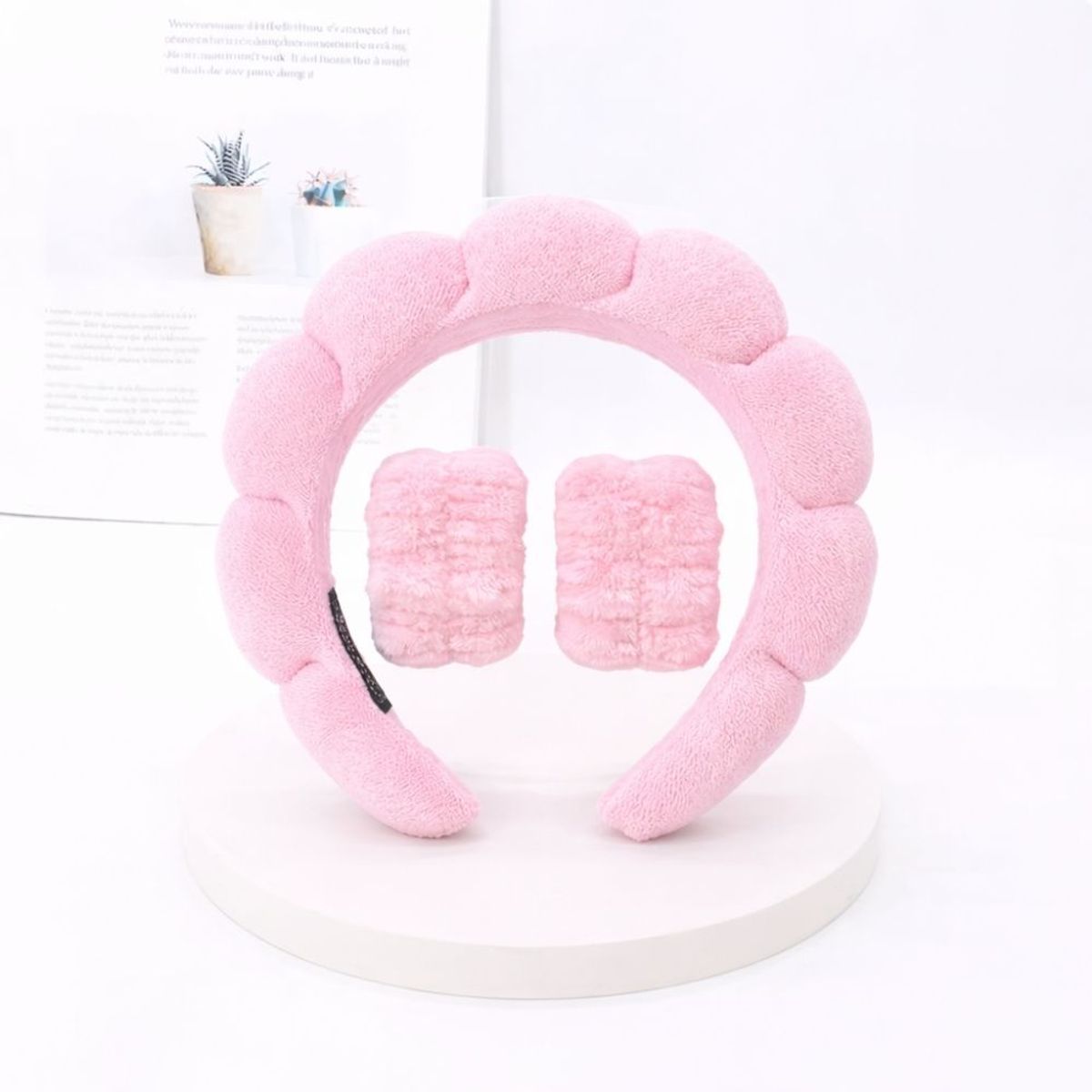 GENERICO - Set De Diadema Balaca Puffy Skincare + Muñequeras Rosado