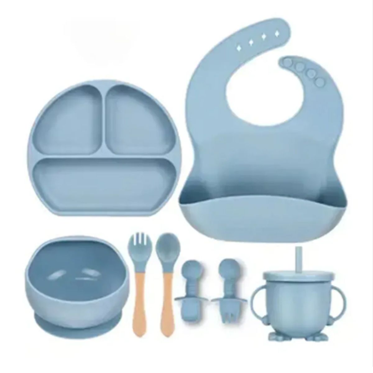 GENERICO - Kit Alimentación Bebe Niño Vajilla En Silicona 8 Piezas
