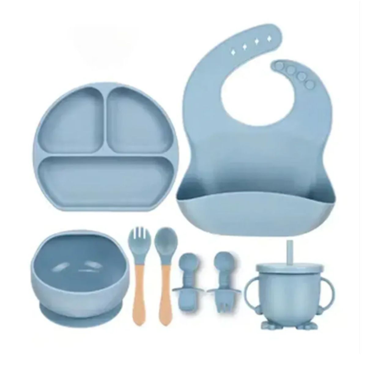 GENERICO - Kit Alimentación Bebe Niño Vajilla En Silicona 8 Piezas