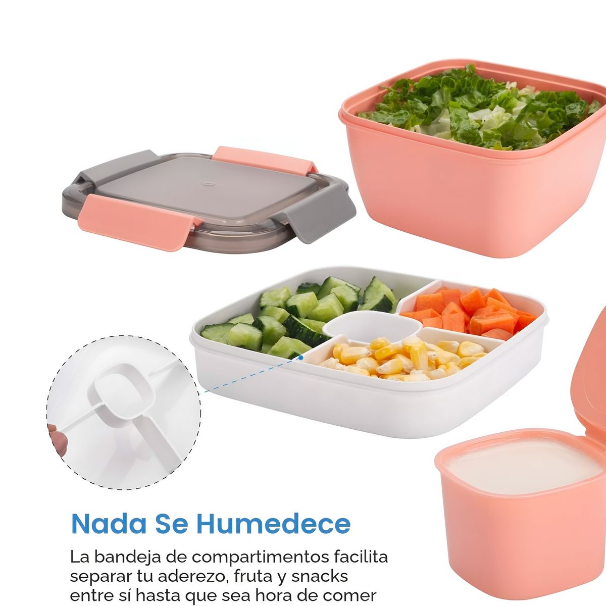 GENERICO - Lonchera Porta Ensalada Recipiente Hermético Con Divisiones