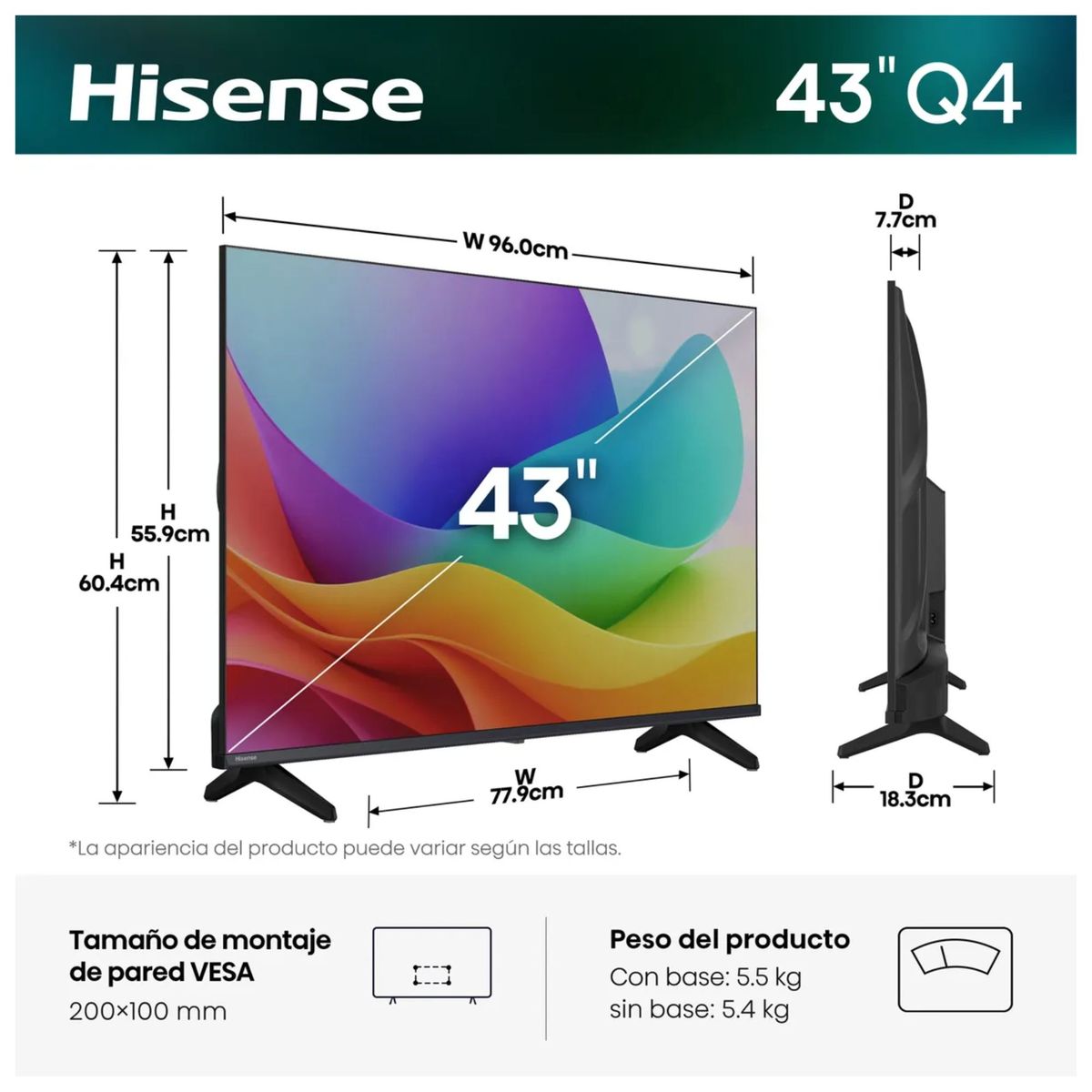 HISENSE - Televisor Hisense 43 Pulgadas QLED Q4SV Smart TV Full HD 43Q4SV