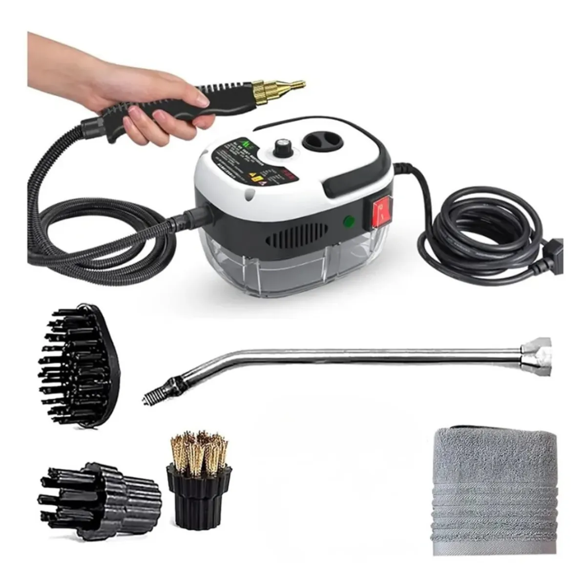 TOBI - Limpiador a Vapor Portátil Alta Presión 2500W con 3 Cepillos y Rasqueta