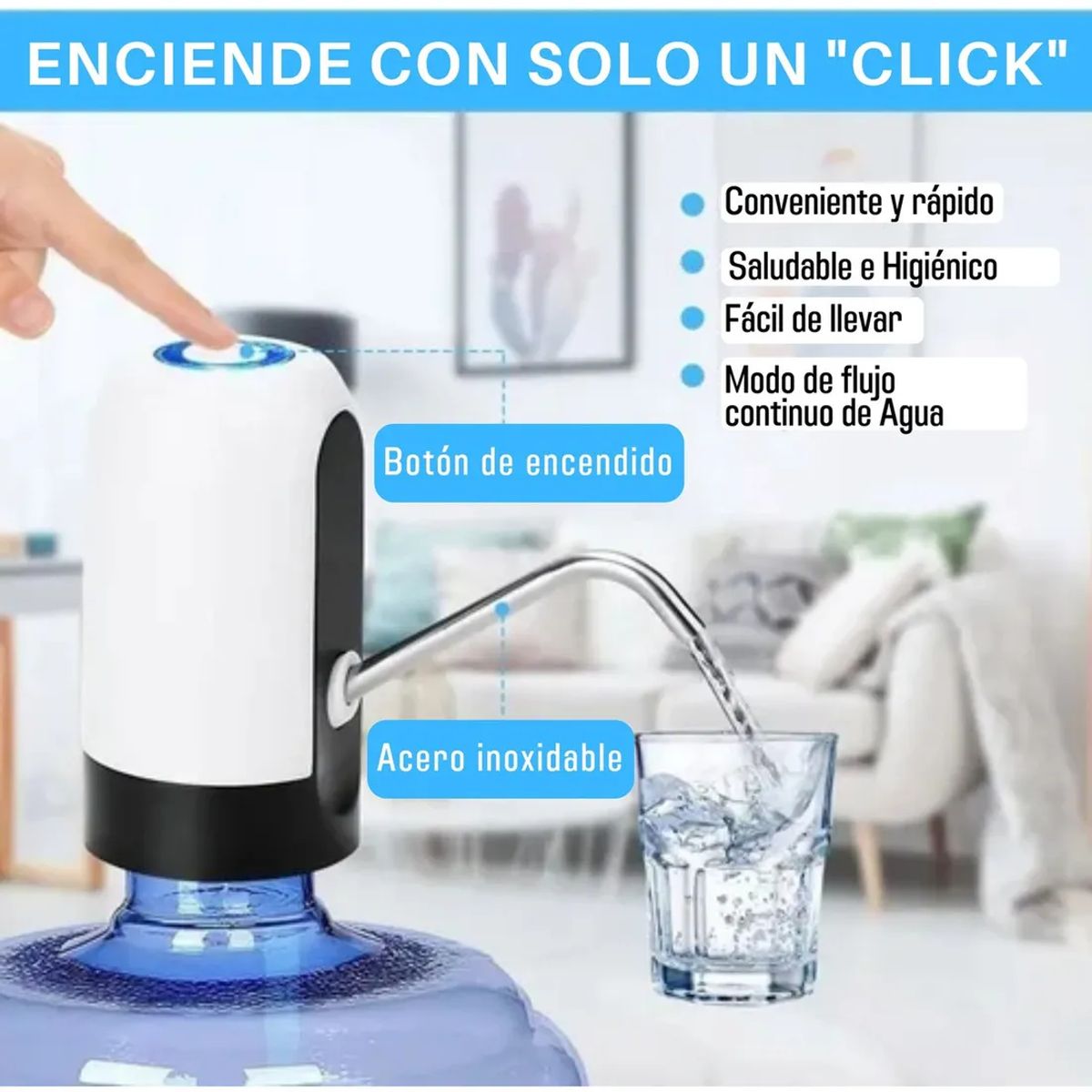 ECO - Dispensador De Agua Para Botellon Manual Recargable Blanco