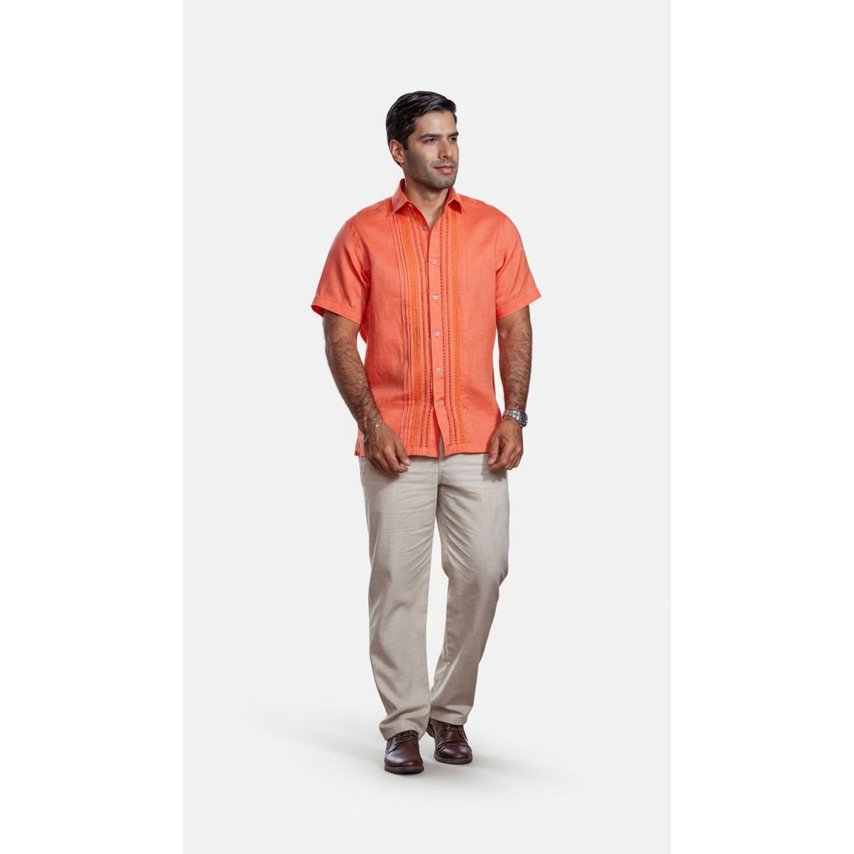 FRIXIO - Camisa Guayabera para hombre Frixio color naranja bordada a mano